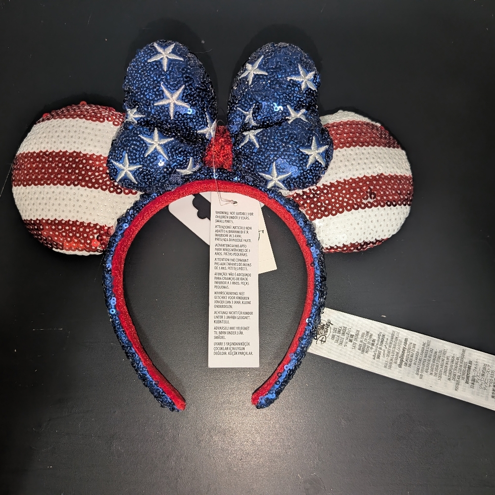 Disney Patriotic Sequin Minnie Ears Headband - Red White Blue